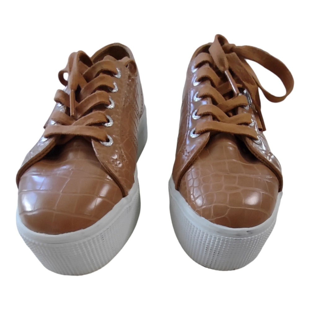Superga Tan Croc-Embossed Platform Sneakers Size 6 - Picture 6 of 11